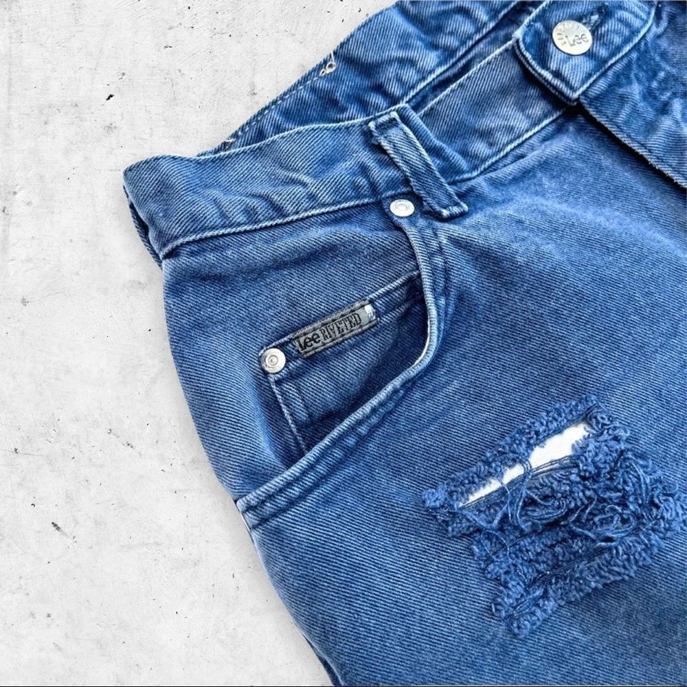 Vtg 90s Lee Riveted High Rise Denim Cutoff Shorts - Picture 4 of 8